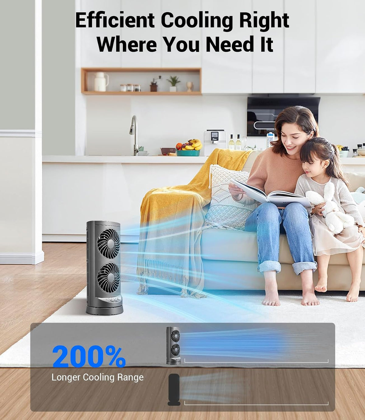 Tower Fan for Bedroom,24 ft/s Portable Desk Table Fan with Remote