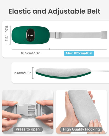 iDOO Portable Heating Pad for Period Cramps, FSA Eligible Item, Gifts for Women Girlfriend Mom Wife, Back Belly Heat Pad for Menstrual Pain Relief, with 3 Heat Levels 3 Massage | Back & Belly Wrap for Menstrual Cramps, 3 Heat Levels 3 Massage, FSA