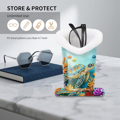 Plush Lined Eyeglasses Holder, Cute Magnetic PU Leather Glasses Stand Case for Women Men Kids