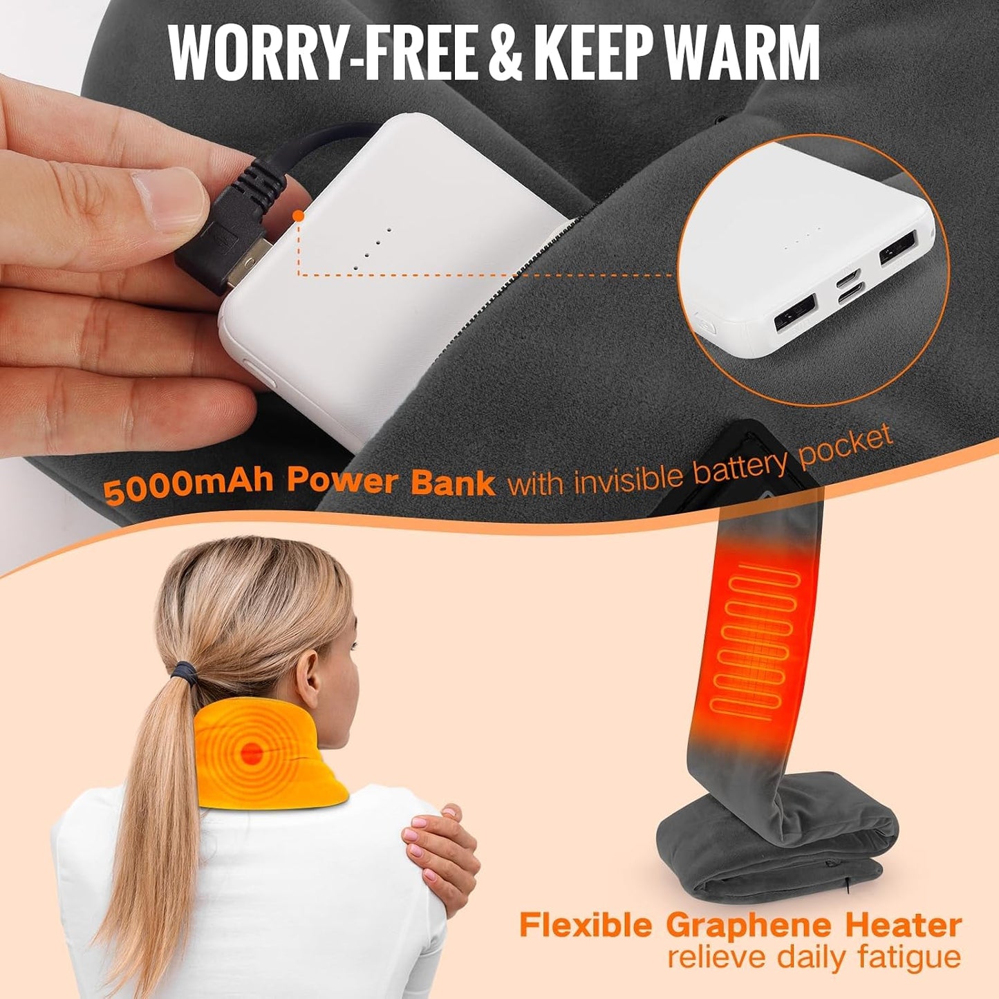 Girasol Heated Neck Wrap Heated Scarf for Neck Pain Relief, Neck Heating Pad with 5000mAh Power Bank, Cordless Thermal Neck Brace Electric Heated Neck Warmer with 3 Heating Levels (Purple)