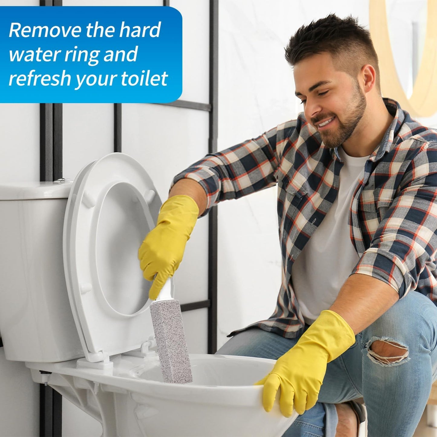 4TH Pumice Stone for Toilet Bowl Cleaning,Pumice Stick with Handle,Cleans Away Limescale Stain,Hard Water Rings, Calcium Buildup,Iron and Rust. Remover for Tile/Bath/Kitchen/Household - 2 Piece