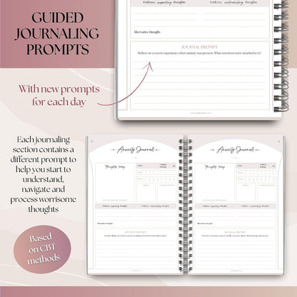 Templatables Anxiety Journal for Adults – CBT Therapy Workbook with Guided Prompts, Trigger Tracker, Sleep & Hydration Logs | Undated A5 Mental Health Notebook for Anxiety Relief & Stress Management