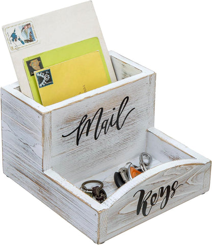 MyGift Whitewashed Wood Mail & Key Holder, Rustic Entryway Organizer | Shabby white wood organizer keeps items neatly together with charming MAIL and KEYS lettering for entryway storage