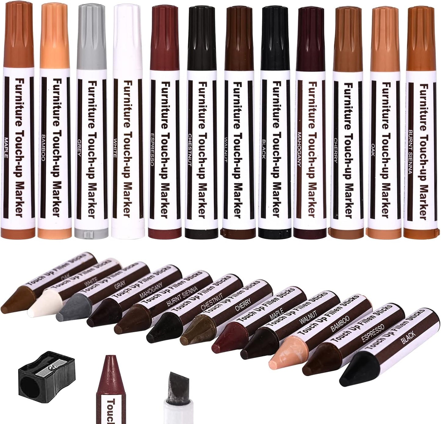 Furniture Repair Kit Wood Markers - Markers and Wax Sticks for Stains, Scratches, Wood Floors, Tables, Desks, Carpenters, Bedposts, Touch Ups, and Cover Ups (25)