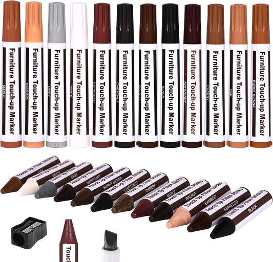 Furniture Repair Kit Wood Markers - Markers and Wax Sticks for Stains, Scratches, Wood Floors, Tables, Desks, Carpenters, Bedposts, Touch Ups, and Cover Ups (25)