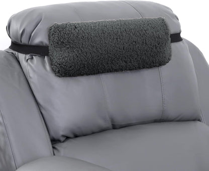 MABOZOO 2 Piece Sherpa Fleece Lumbar Support Pillow for Recliner Chair, Memory Foam Lumbar Pillow with Headrest for Back Pain Relief, Back Support Cushion for Office Chair（Grey）