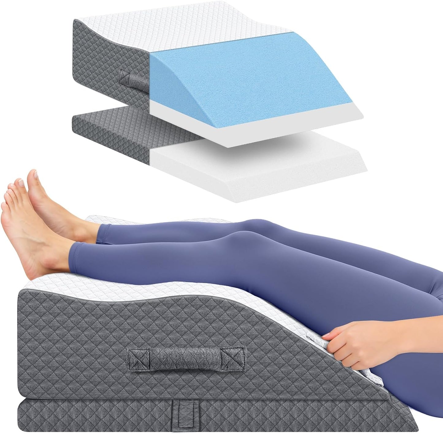 Elevation Pillows for Leg After Surgery, Memory Foam Adjustable Wedge Pillow for Injury or Rest, Ankle Pillow for Sleeping Blood Circulation Grey/Double Leg