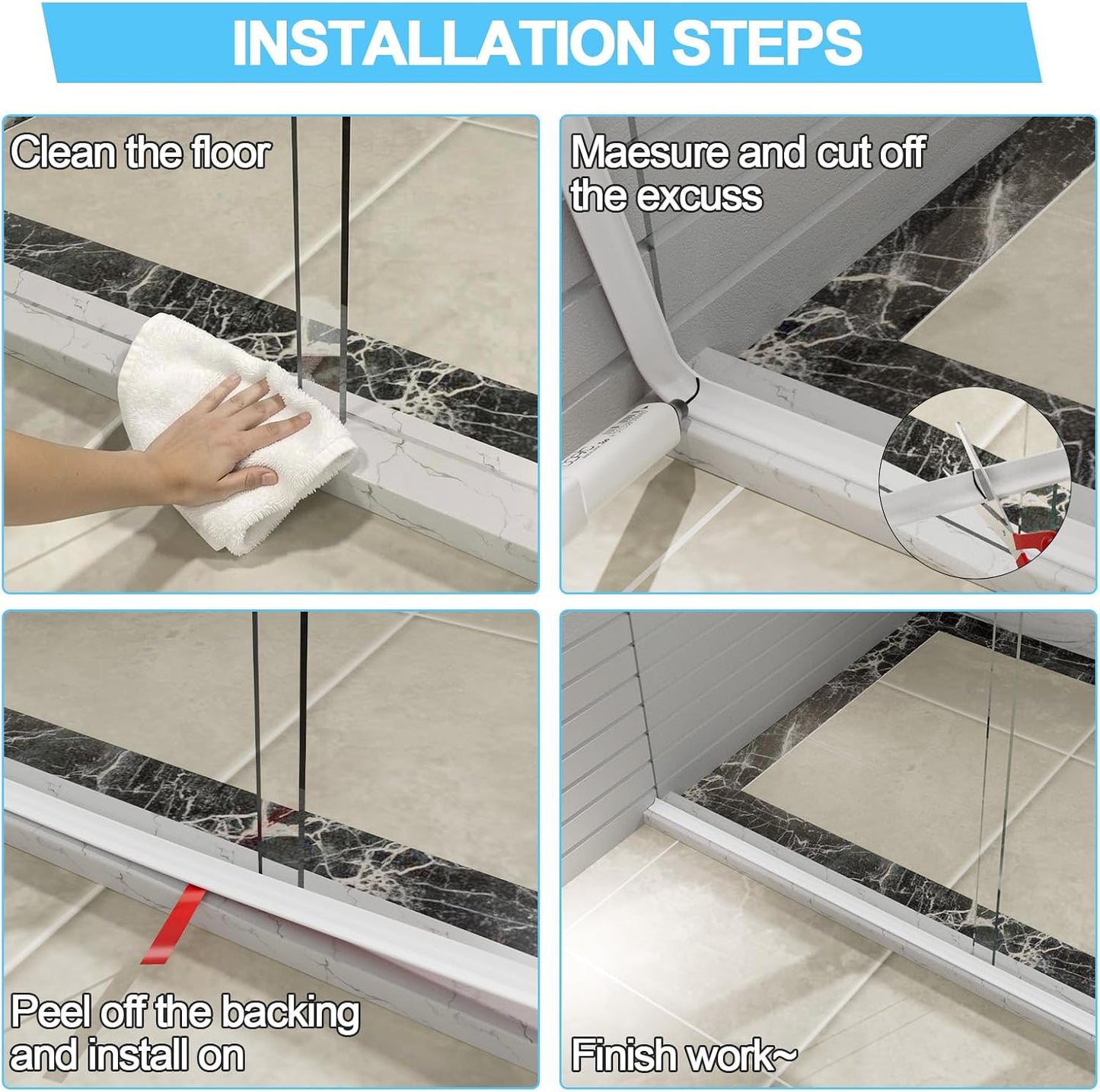 Duzzy Shower Threshold Water Dam Guard, Silicone Rubber Shower Door Bootom Seal Strip for Walk in Shower (39 Inch, Clear)