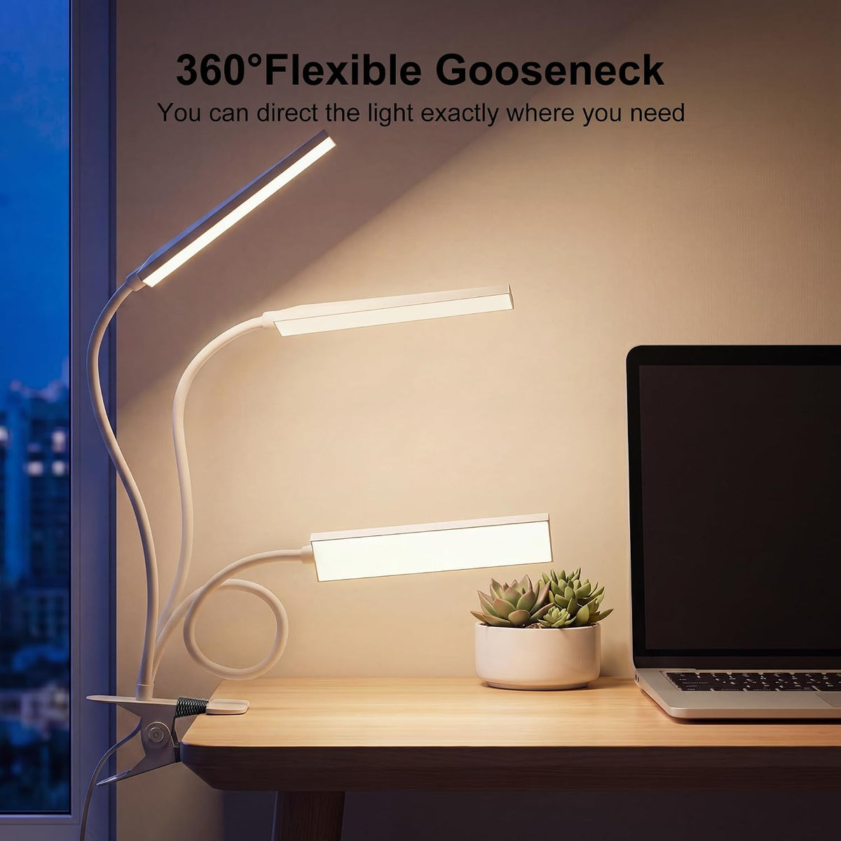 Vansuny Clip on LED Desk Lamp, Eye-Caring USB Reading Light for Home Office