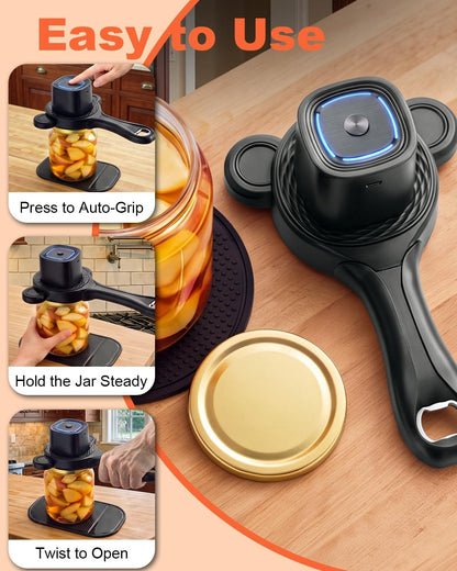 Electric Jar Opener with Non-Slip Grip for Seniors with Arthritis | 2-in-1 Automatic Jar & Bottle Opener Rechargeable, Easy Twist Off Lid Opener for Beer, Jar, Fits 1''-3.5'' Cap
