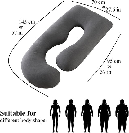 ALLOPERA Pregnancy Pillows for Sleeping, 57-Inch U-Shaped Full Body Maternity Pillow with Adjustable Fill and Removable Washable Cover, Back, Belly, Hip and Leg Support for Pregnant Women, Black Grey