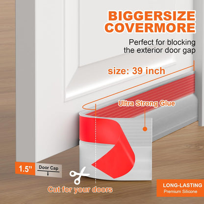 Door Draft Stopper, Door Sweep for Bottom of Door, Weather Stripping Door Seal Gap Filler Bottom Blocker Soundproofing Cold Air Insulation Save Energy Install Quickly Easily (Black, 39‘’)