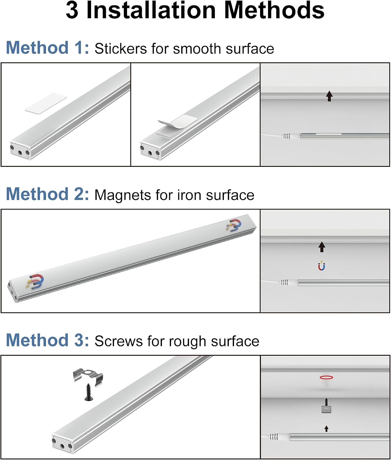 Motion Sensor Cabinet Lighting, 4500K Daylight, 3 Pack 12 inch Linkable