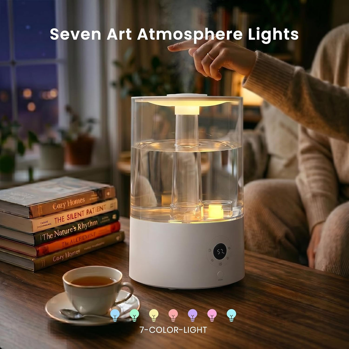 COWSAR Humidifier for Bedroom, 3L Top Fill Cool Mist Humidifier for Large Room, Easy to Fill & Clean, Quiet 22dB, Baby Humidifier, Nightlight, Timer/Sleep Mode, 360° Nozzle, Aromatherapy Tray, White