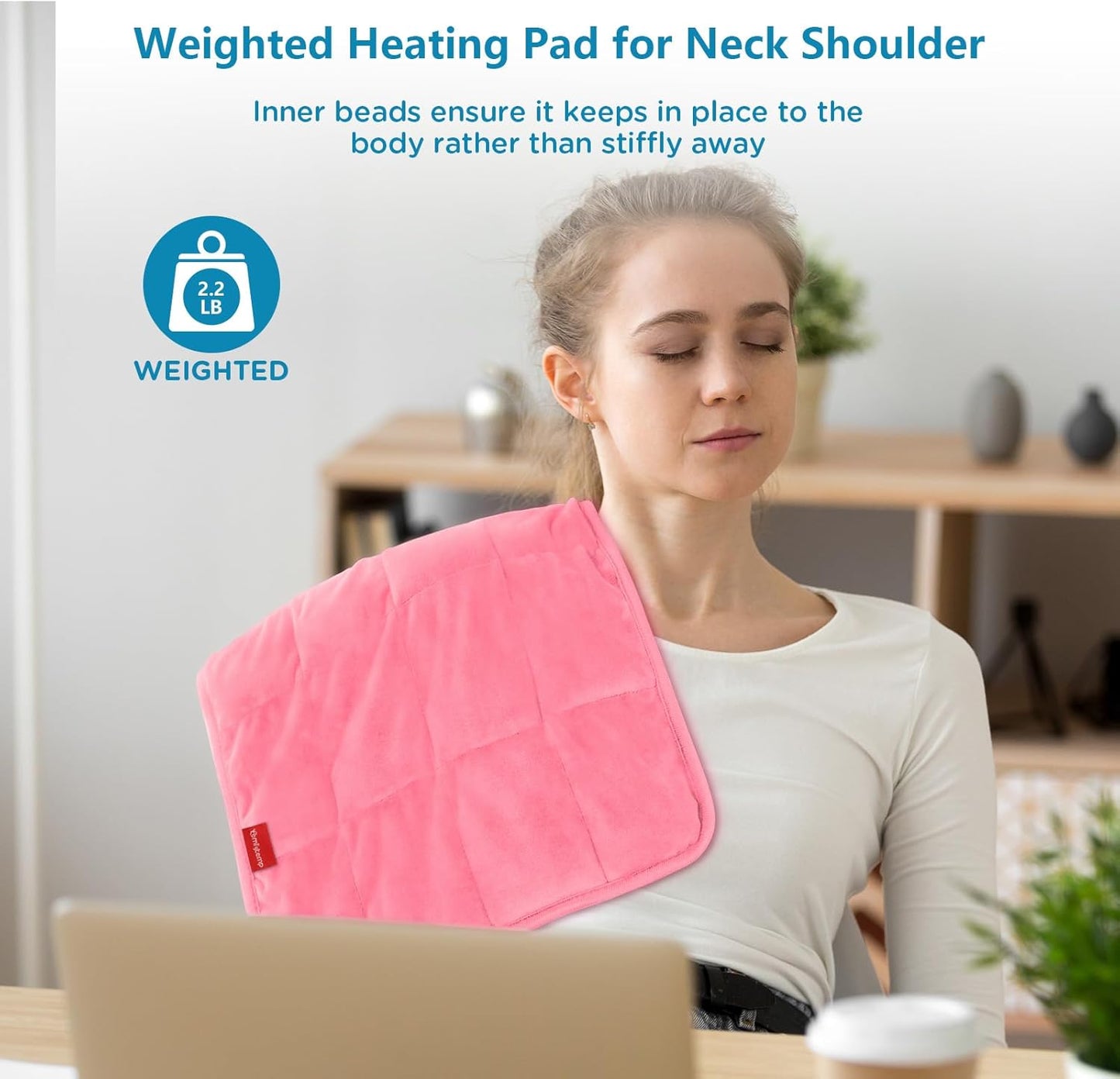 Comfytemp Weighted Heating Pad for Back & Period, FSA Eligible Electric Heat Pad, Birthday Gift for Women Men Mom Dad & Father Day Gifts, 2.2 lb HSA Neck Shoulder Heated Pad, 2H Auto-Off, 12x24, Blue