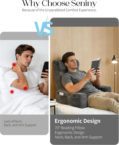 Seniny 22" Reading Pillow for Bed Adult - Back Support Pillow for Sitting Up Rest, Husband Bed Chair and Backrest Pillow with Arms, Lounge Sit Up Pillows for Dorm, Corner, Couch, Study, Watching TV