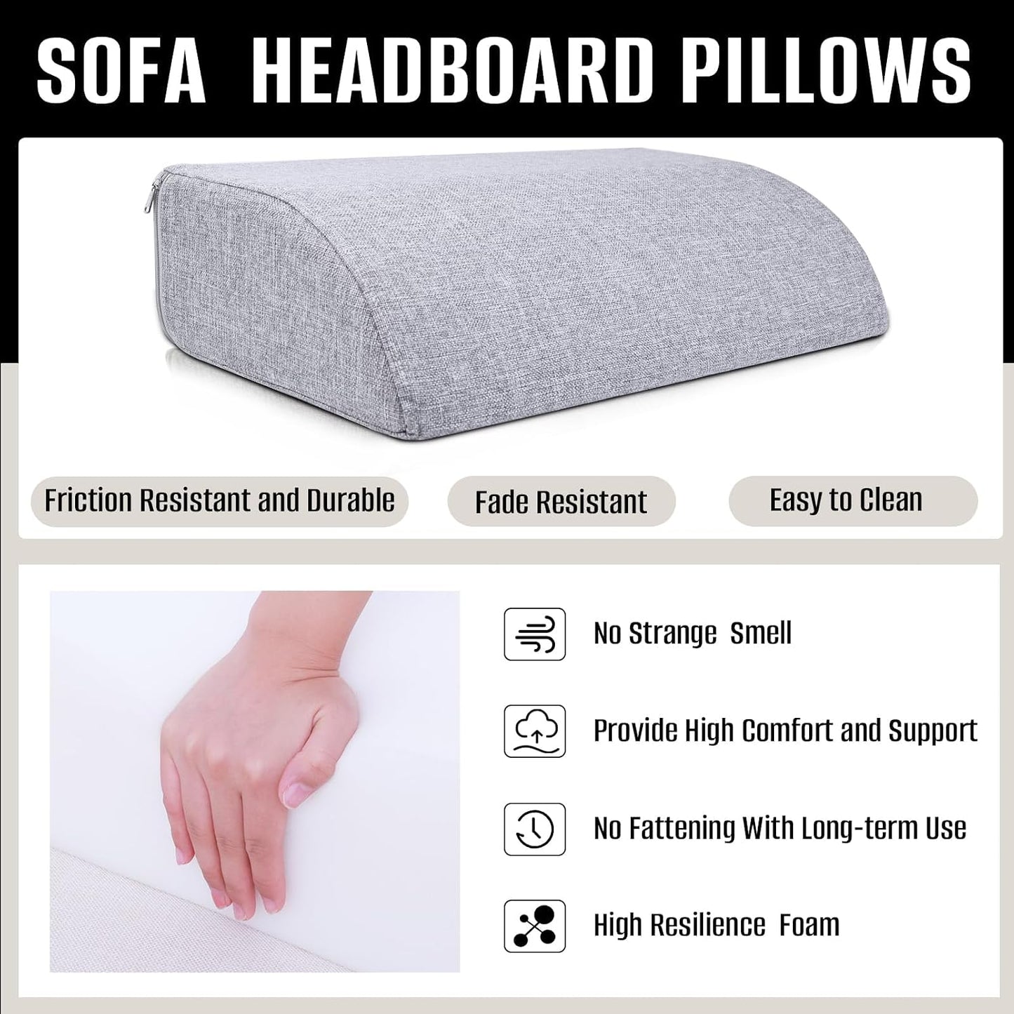 2PCS Sofa Couch Back Cushions, Backrest Support Pillow for Elderly,Extra Large Thick Lumbar Support Pillow for Home (6x24x13.2 in, Linen, Medium Grey)