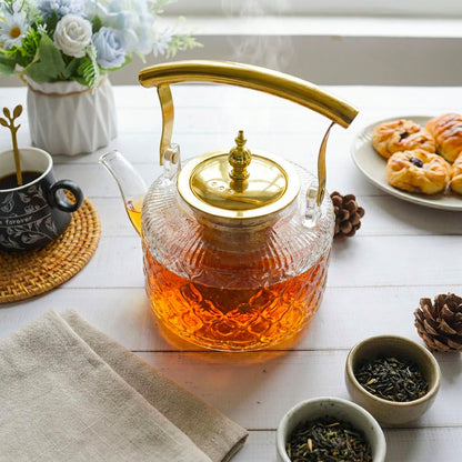 High Borosilicate Glass Teapot, 36 oz Thickened Heatproof Glass Teapot with Removable Stainless Steel Infuser and Lid, Stovetop Safe Tea Kettle, Hand Crafted Kettle, for Women and Adult