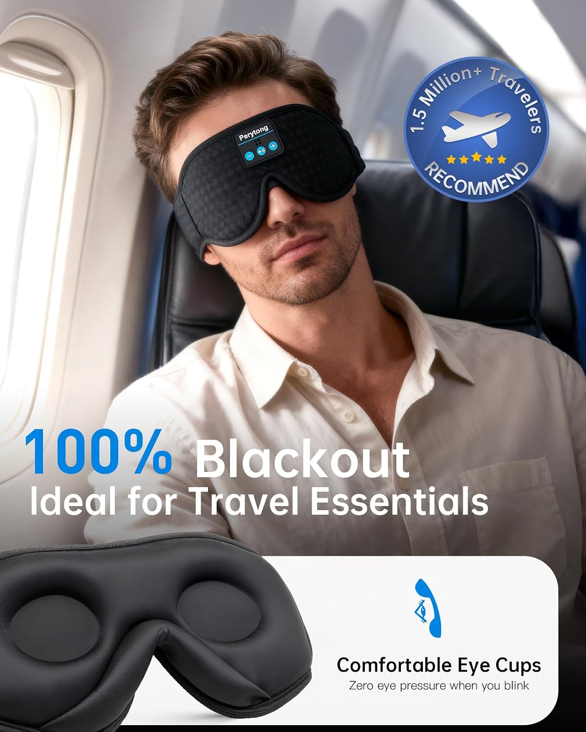 Perytong Sleep Mask with Bluetooth 5.4 Headphones, Wireless Music Sleep Eye Mask for Side Sleepers, 3D Contoured Comfort & Built-in HD Stereo Earphones, Blackout for Travel (Peach Pink)