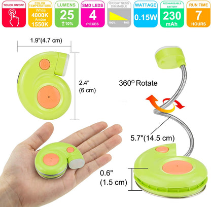 Kids Rechargeable Book Light, Clip on Reading Light for Kid, Kids Reading Lights, Amber Book Light for Reading in Bed, 2 Lighting Modes, Blue Light Blocking, Bookmark Light for Bookworms-Green