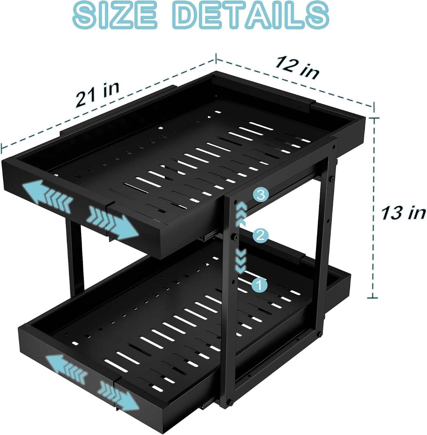 Golener 2-Tier Expandable Pull Out Cabinet Organizer, Cabinet Drawers, 16"D | Cabinet Pull Out shelves, Adjustable Pantry Drawers, Slide Out Drawers for Kitchen Cabinets, Under Sink Organizer, Black