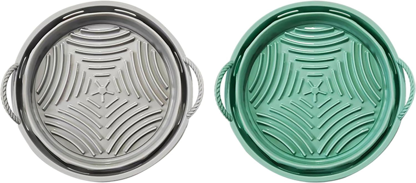 2-Pack Round Silicone Liner with Handles, Reusable Non-Stick Heat Resistant Baking Mat, Cooking Pad Compatible with Air Fryer, Oven & Microwave Accessories