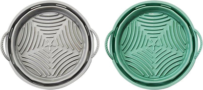 2-Pack Round Silicone Liner with Handles, Reusable Non-Stick Heat Resistant Baking Mat, Cooking Pad Compatible with Air Fryer, Oven & Microwave Accessories