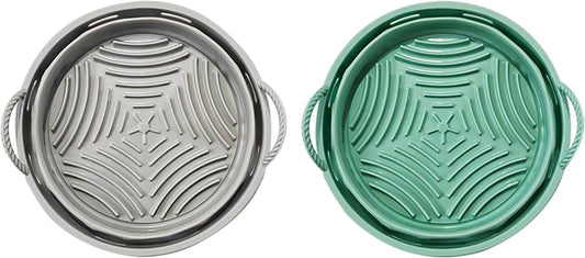 2-Pack Round Silicone Liner with Handles, Reusable Non-Stick Heat Resistant Baking Mat, Cooking Pad Compatible with Air Fryer, Oven & Microwave Accessories