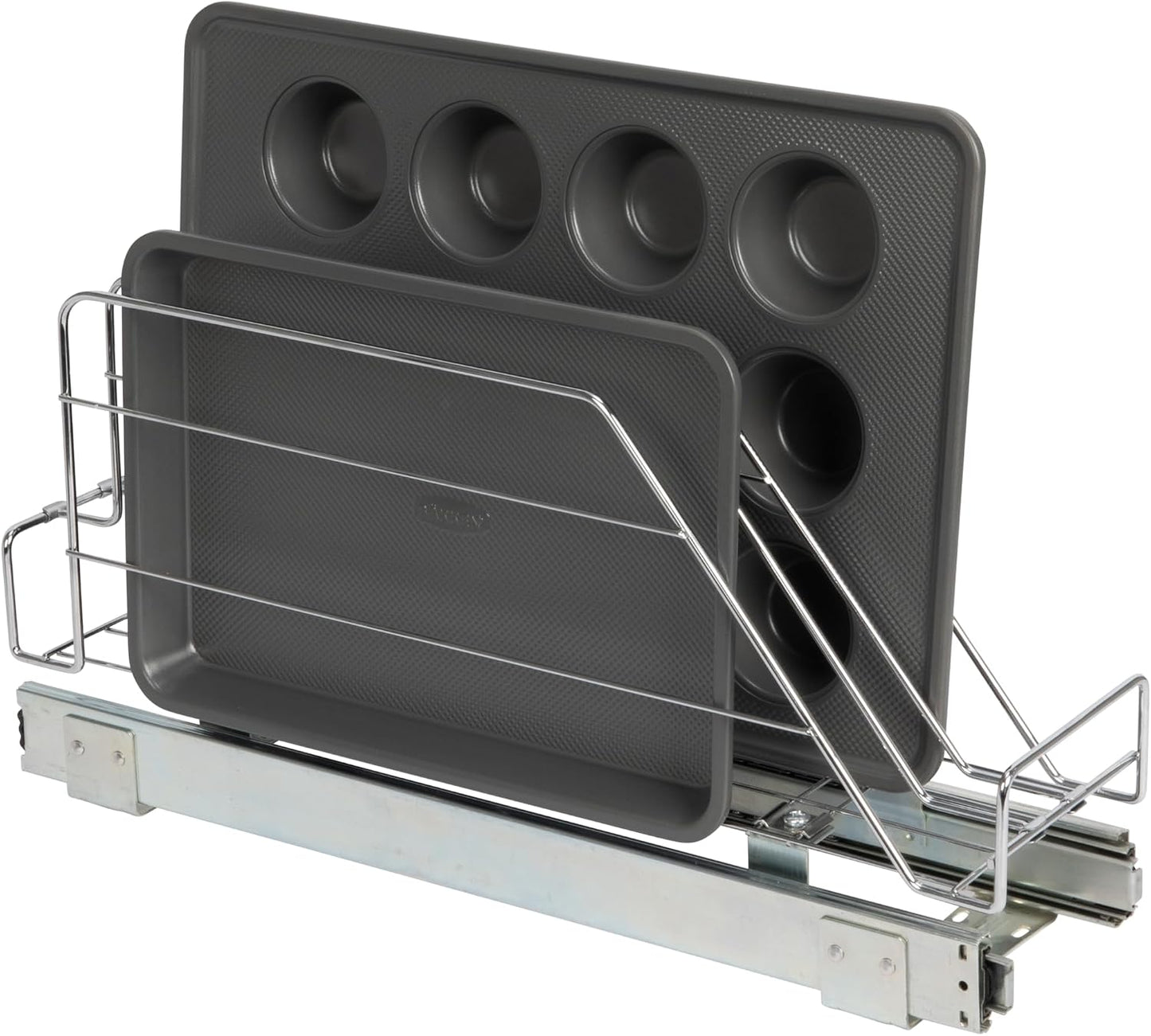Household Essentials Glidez Multipurpose Chrome-Plated Steel Pull-Out/Slide-Out Storage Organizer for Cookware and Bakeware - 2-Tier Design - Fits Standard Size Cabinet or Shelf, Chrome