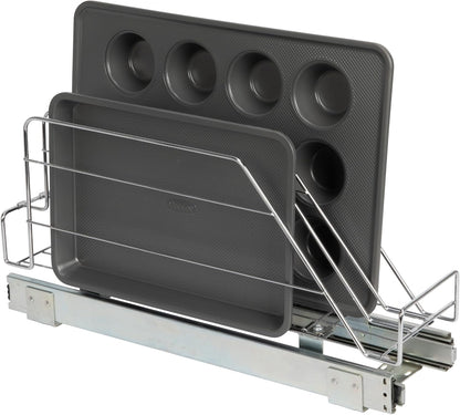 Household Essentials Glidez Multipurpose Chrome-Plated Steel Pull-Out/Slide-Out Storage Organizer for Cookware and Bakeware - 2-Tier Design - Fits Standard Size Cabinet or Shelf, Chrome
