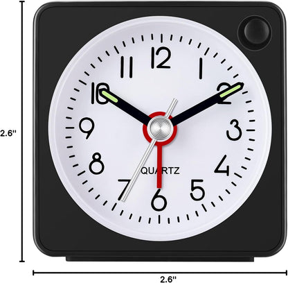 Travel Analog Alarm Clock, 2.25 inch, Ultra Small Clock with Snooze and Light Function, Super Silent Non Ticking, Battery Operated, Easy Setting