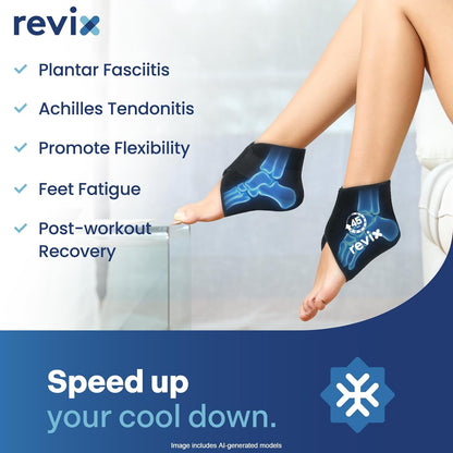REVIX Ankle Ice Pack Wraps for Plantar Fasciitis Relief, 45-Min Coldness | Gel Cold Compress Wrap for Feet Pain Relief, Reusable Ice Pack for Foot with Ice Grid Design for Achilles Tendonitis, 2 Packs