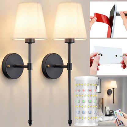 Nekhung Battery Operated Wall Sconce, Peel and Stick Sconces Set of 2