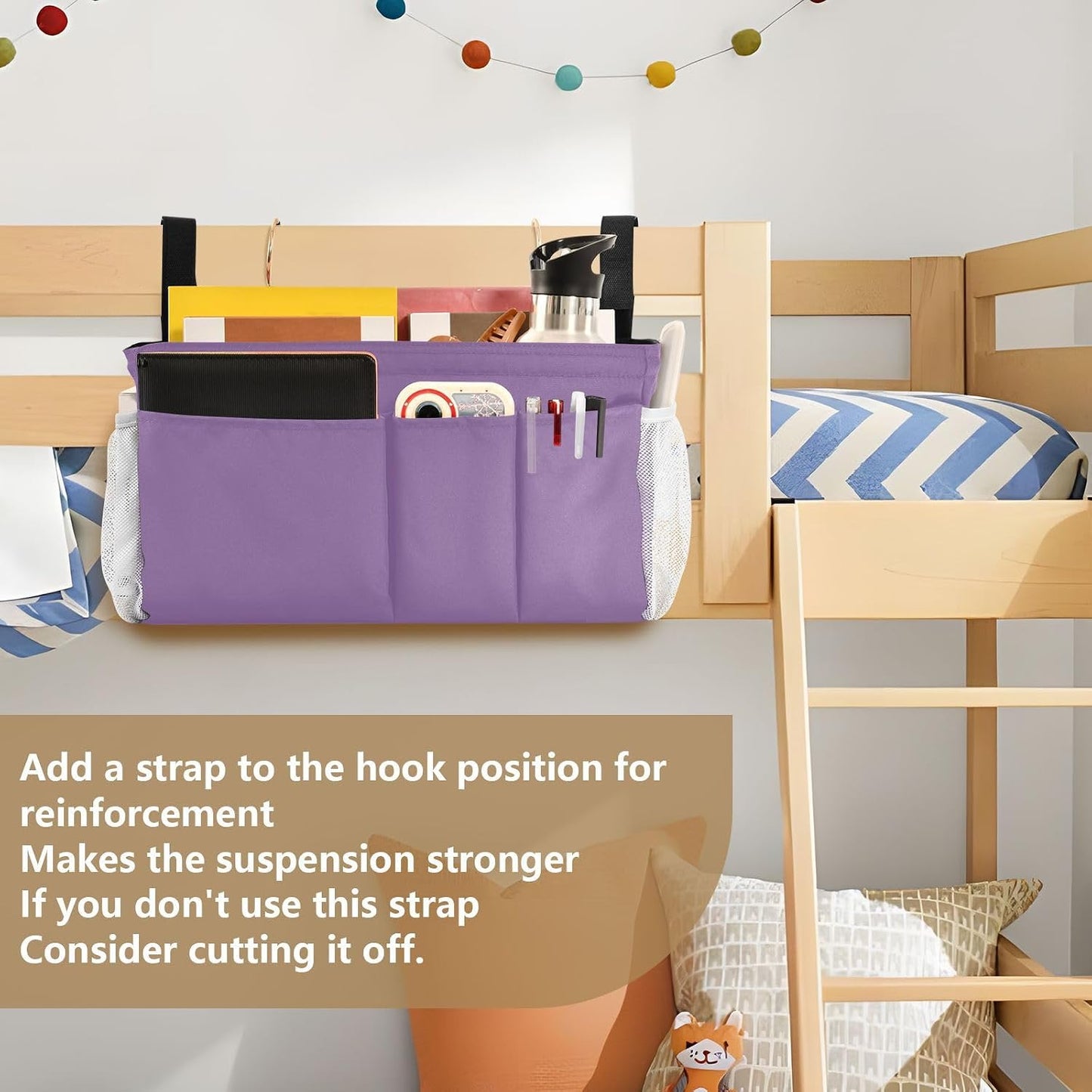 Warm Purple Bedside Caddy Bedside Storage Organizer Hanging Storage Bag for Bunk and Hospital Beds, Dorm Rooms Bed Rails