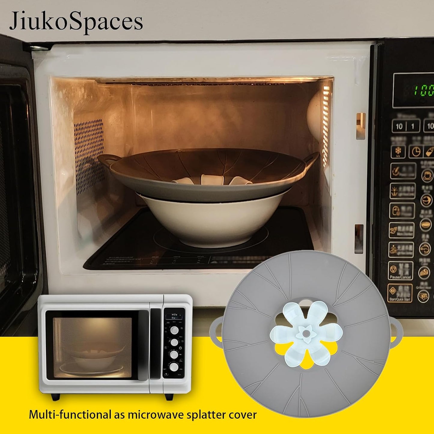 Spill Stopper Lid Cover, Boil Over Spill Stopper, Silicone Pot Lid, 10.24" Spill Stopper, Microwave Splatter Cover with Vents, Multi-Function Kitchen Tool (Yellow)