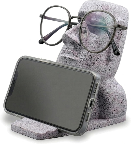Glasses Holder for Nightstand, Funny Moai Glasses Stand and Phone Holder