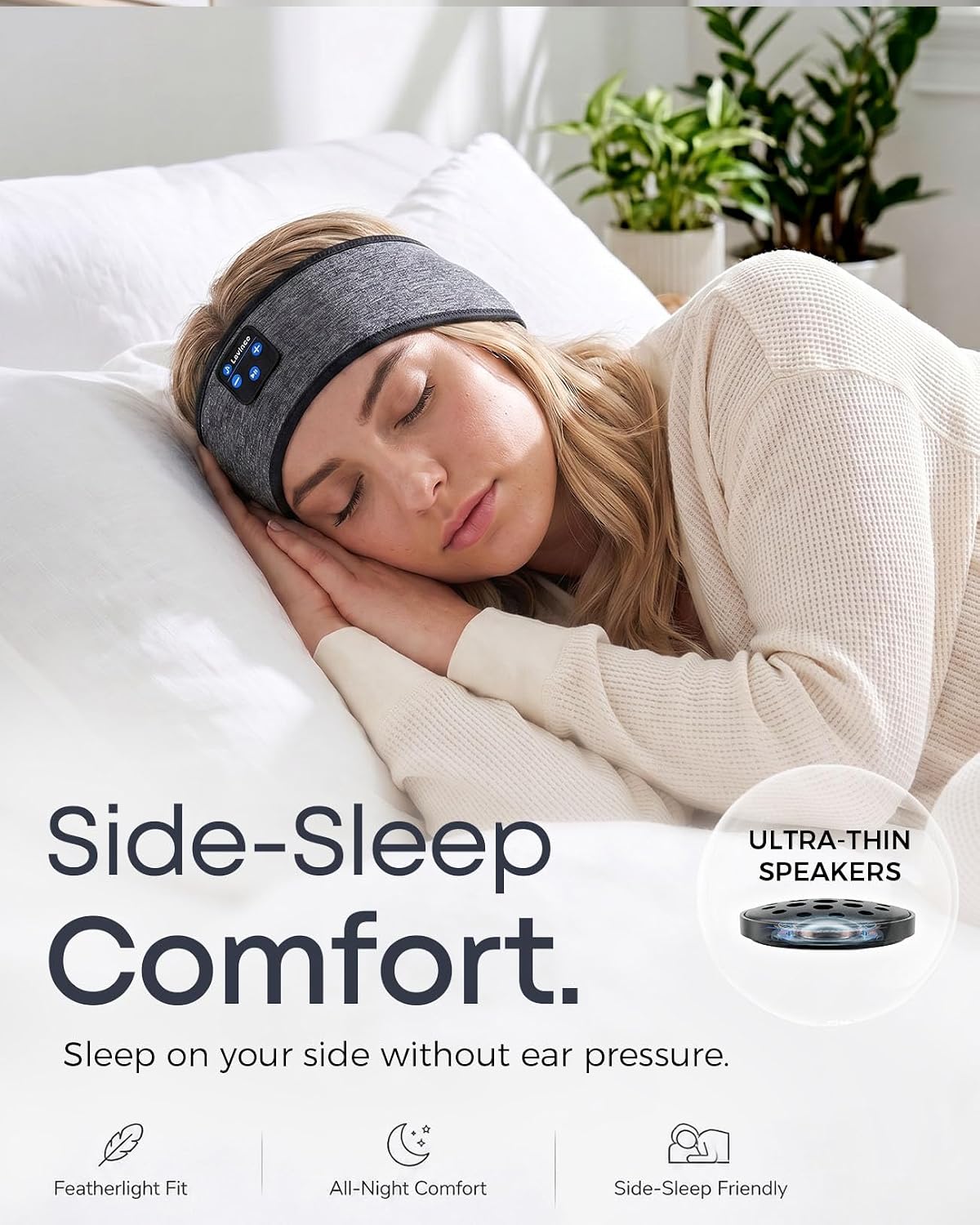 Sleep Headphones Headband, Bluetooth 5.4 Sleeping Headphones for Side Sleepers, Wireless Headband Headphones with Ultra-Thin Stereo Speakers for Sports, Workout, Travel, Meditation