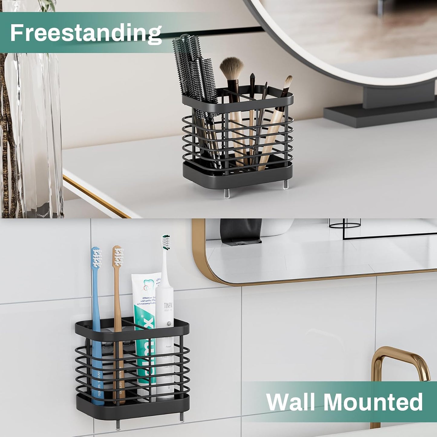 Stainless Steel Electric Toothbrush Holder for Bathroom with Drainage | Anti-Slip Countertop Tooth Brush Holder Caddy Stand, Toothbrush and Toothpaste Organizer, Black Bathroom Accessories Decor