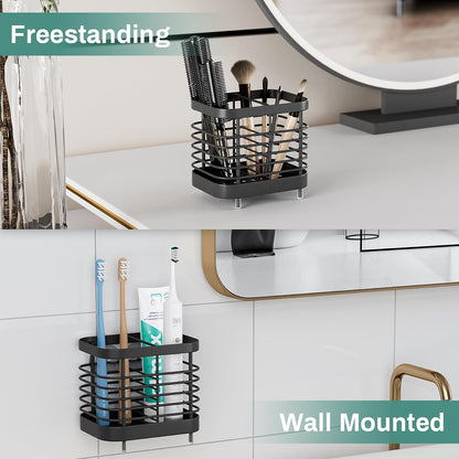 Stainless Steel Electric Toothbrush Holder for Bathroom with Drainage | Anti-Slip Countertop Tooth Brush Holder Caddy Stand, Toothbrush and Toothpaste Organizer, Black Bathroom Accessories Decor