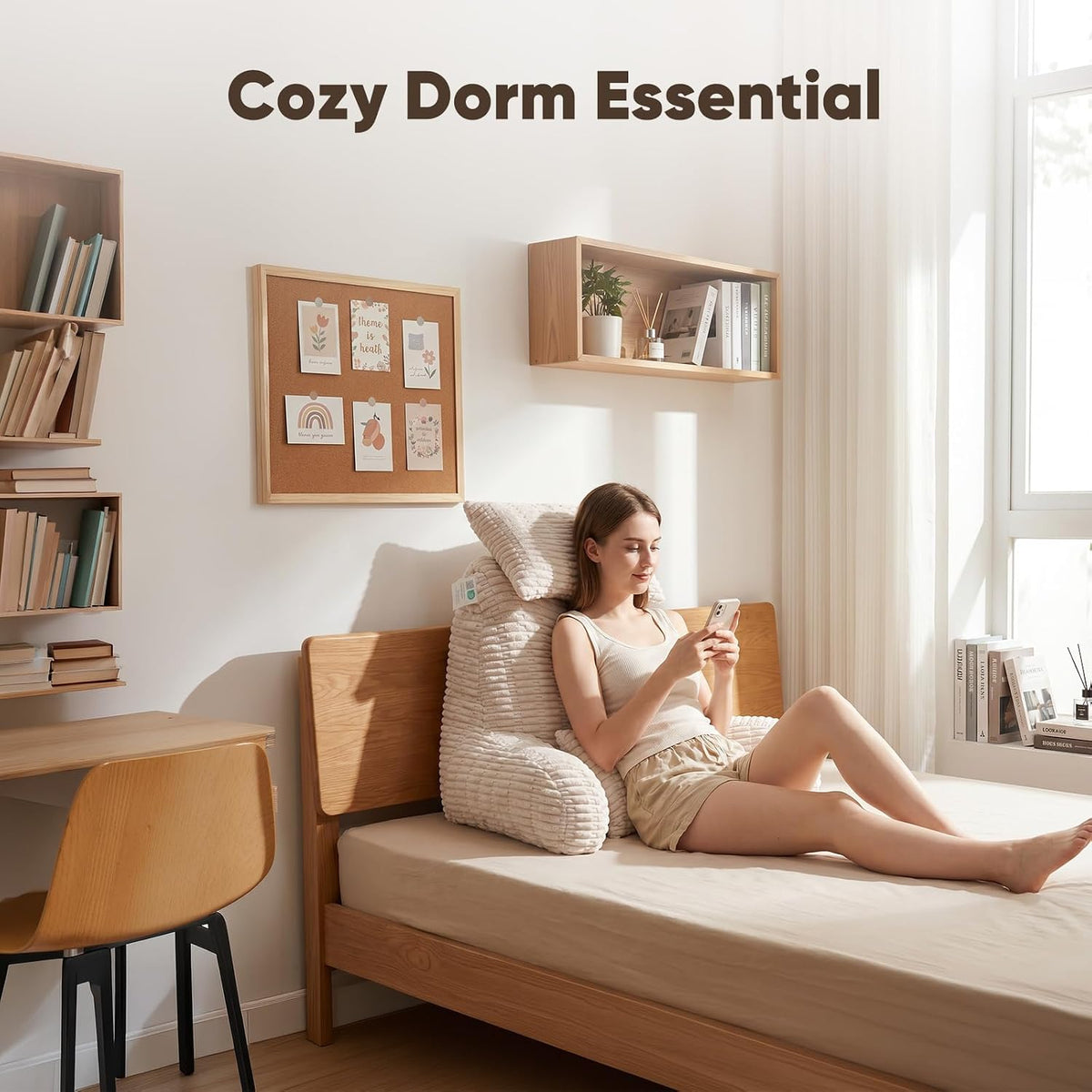 21" Higher Large Reading Pillow for Bed Adult, Back Pillow for Bed Sitting Up with Memory Foam Back Support with Arms Rest for Couch Chair Gray