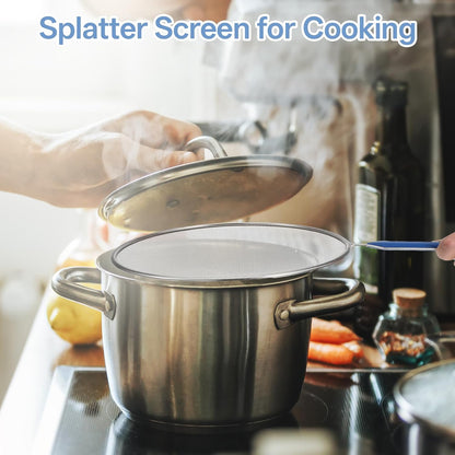 Splash Guard for Frying Pan, 8 Inch Stainless Steel Oil Splatter Pan | Splatter Guard with Nylon Brush Fine Mesh for Pan Cooking Supplies Shield from Splashing Oil