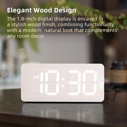 uscce Wooden Digital Alarm Clocks for Bedrooms with 0-100% Dimmable Display | Desk Clock with Large Numbers for Living Room - Loud Dual Alarm for Heavy Sleepers with Volume Control - Wood Decor & Gifts