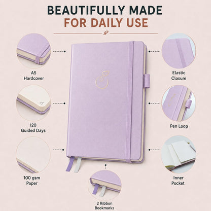 Life & Apples Daily Journal for Women, Guided with Prompts, Lavender