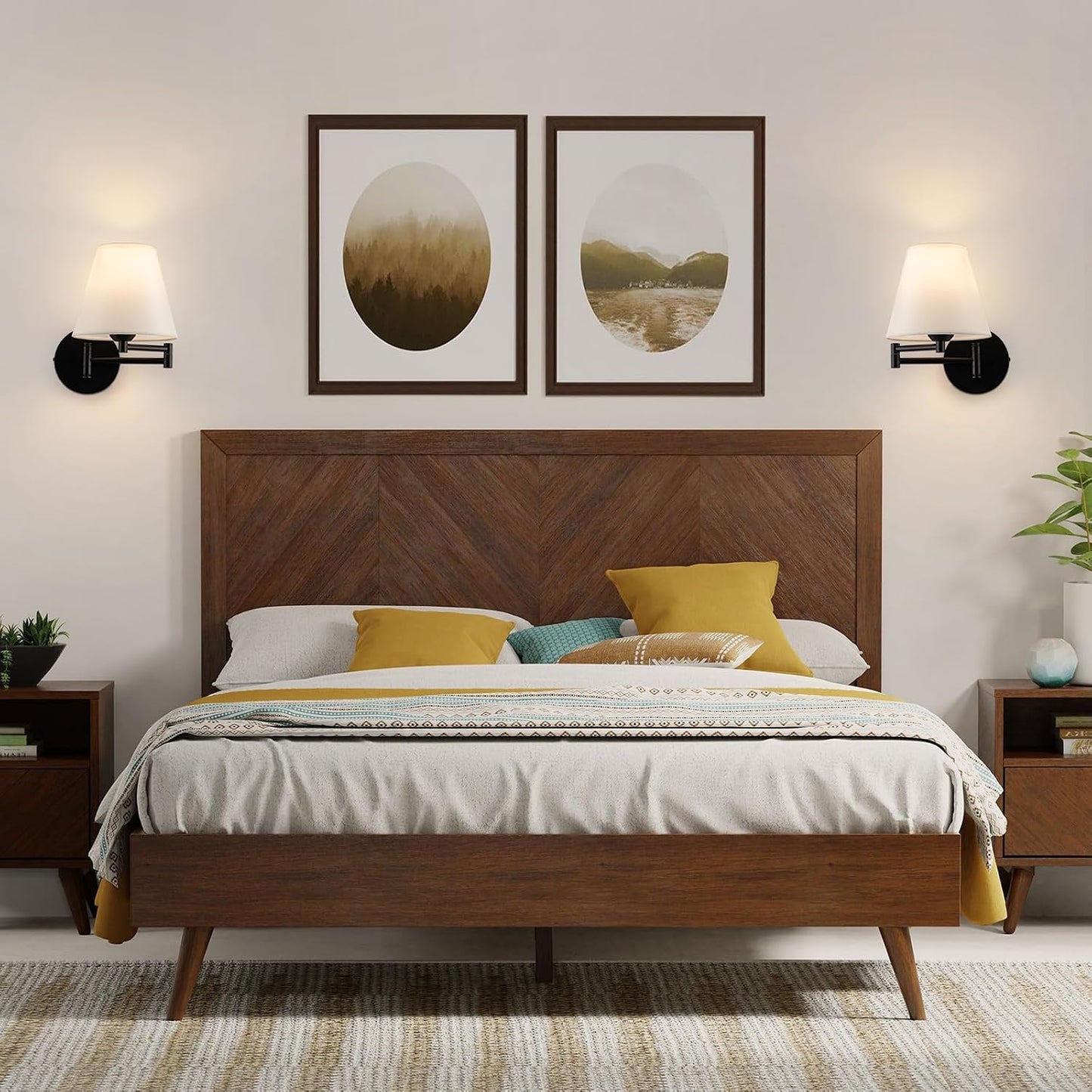 Cordless Battery Operated Wall Sconces Set of 2, Black Swing Arm Wall Sconce, Rechargeable Wall Mounted Reading Light Bedside Wall Lamp, Wireless Wall Sconce Fixtures for Bedside, Hallway, Study