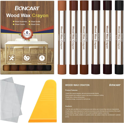 Boncart Wood Filler Sticks,12 Colors Wood Wax Crayons | For Repairing Scratches, Scuffs, Cracks, and Nail Holes on Wood Furniture, Floors, Cabinets, Tables, and Doors