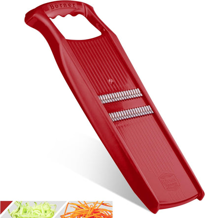 Börner Roko PowerLine Vegetable Slicer Set (2-piece) • Fine Julienne Cutter for Fruit and Vegetables + Safety Guard • Julienne Slicer • Mandoline Slicer Set • Kitchen Slicer (Red)