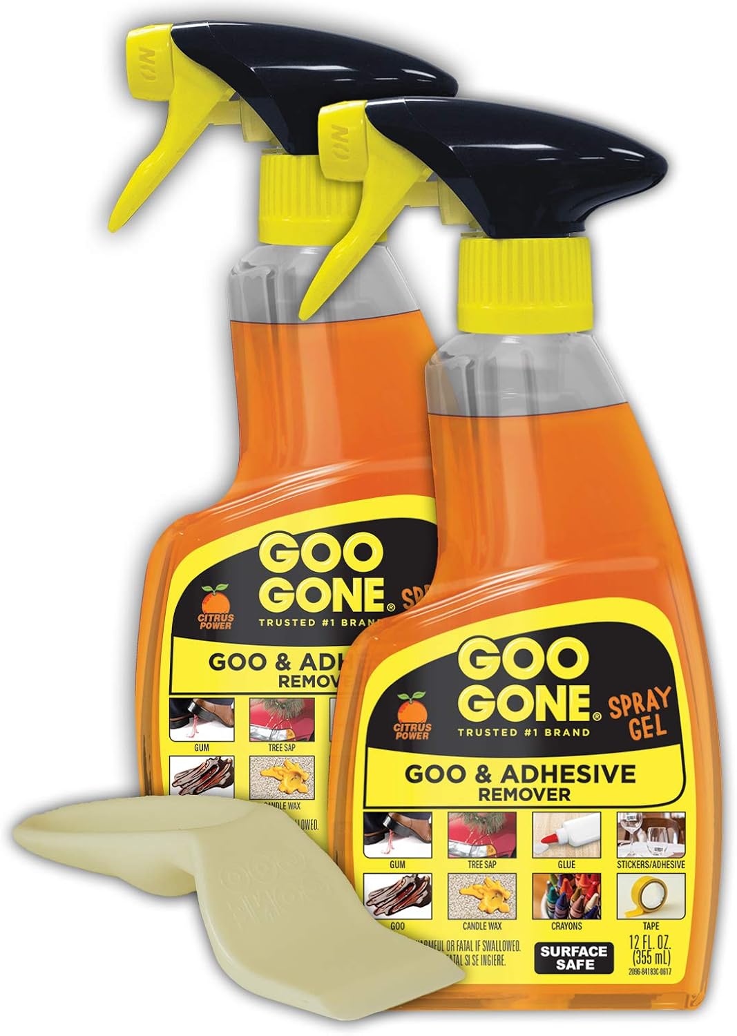 Goo Gone Adhesive Remover Spray Gel 12 Oz with Scraper, Surface Safe | Citrus Cleaning Power for Hard Surfaces, Carpet & Fabric, Removes Glue, Stickers, Tape Residue, Grease, Gum & Wax, Drip Free