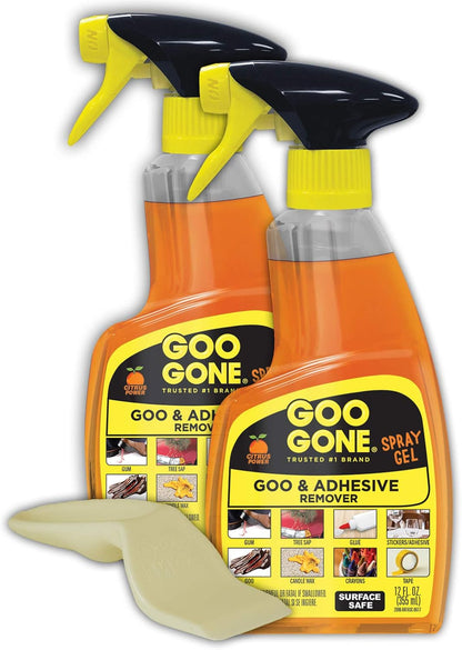 Goo Gone Adhesive Remover Spray Gel 12 Oz with Scraper, Surface Safe | Citrus Cleaning Power for Hard Surfaces, Carpet & Fabric, Removes Glue, Stickers, Tape Residue, Grease, Gum & Wax, Drip Free