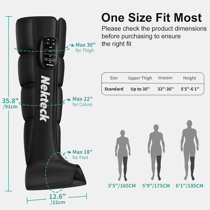 Nekteck Cordless Leg Compression Massager, (1-Pack) Middle | Rechargeable Massage Tools, 6 Modes, 4 Intensities, 3 Timers, Portable Full Leg Boots, FSA Eligible Gifts for Mom, Dad, Gym
