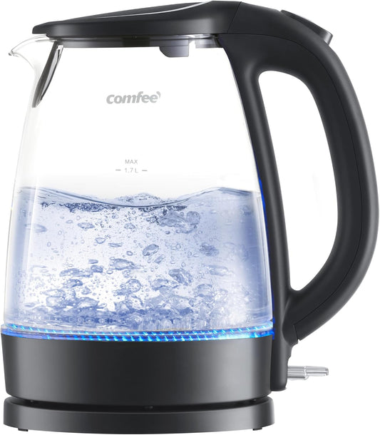 COMFEE' 1.7L Glass Temperature-Control Electric Kettle with 6 Preset Modes